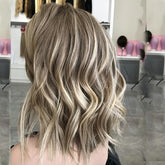 Ash Brown Honey Blonde Highlights Lace Frontal Balayage Wig Real Women Caucasian 100% Human Hair - Everyday Wigs